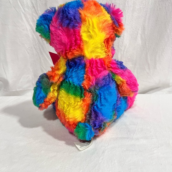 Kellytoy 12" Plush Rainbow Bear Stuffed Hot Pink Bow Heart Embriodery on Paw - Picture 3 of 4